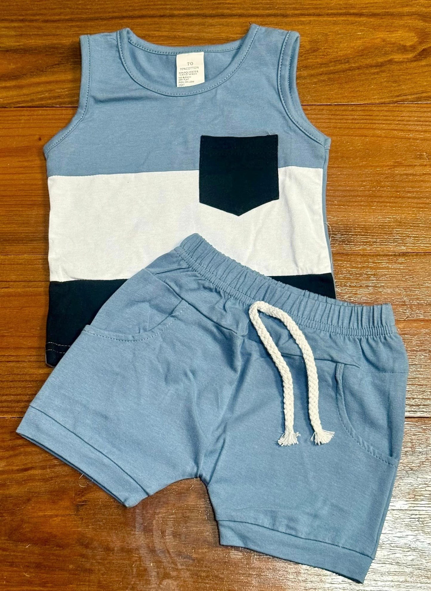 Blue Black & White Two Piece Short Set