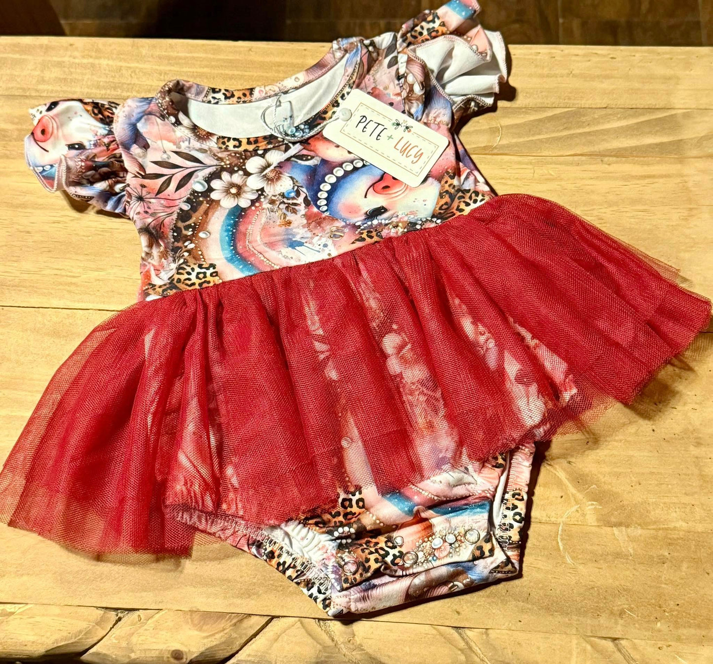 Bougie Pigs Romper With Tulle Skirt