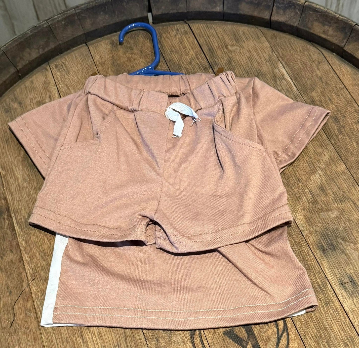 Brown & White Two Piece Short Set