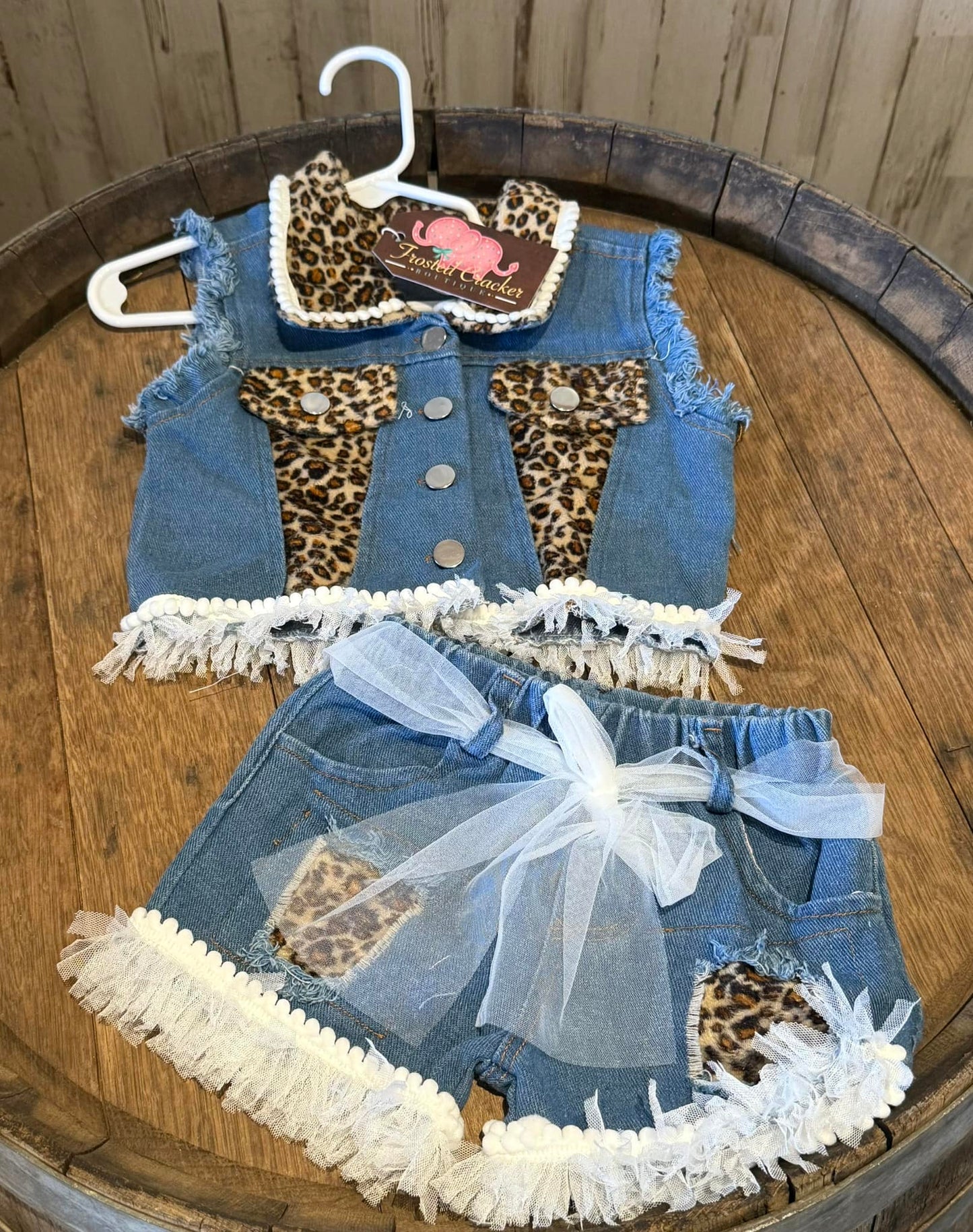 Cheetah Two Piece Jean Short Set