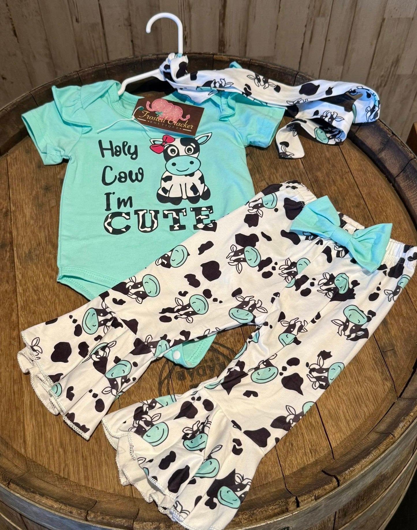 Cowprint Two Piece Short Sleeve Flared Pants