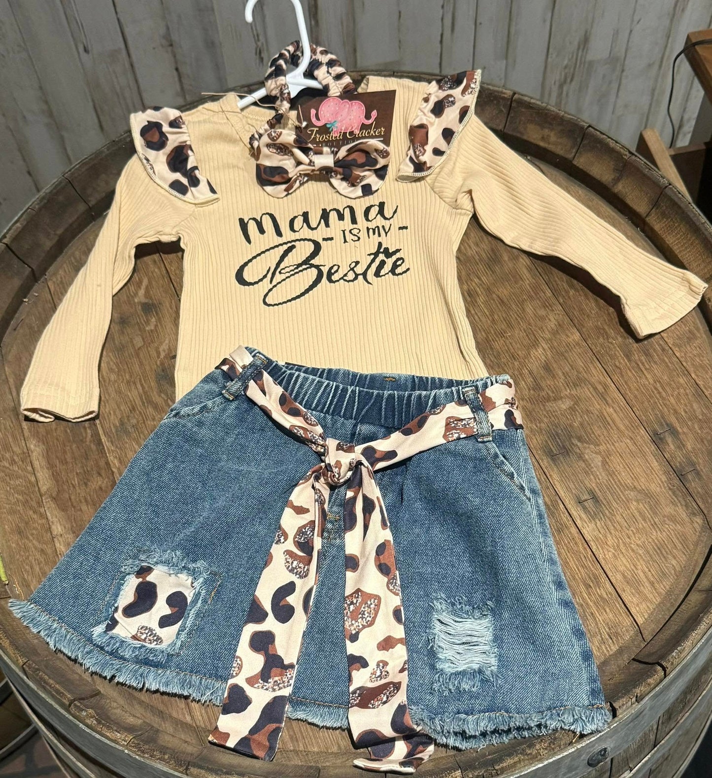 Mama is My Bestie Two Piece Jean Skirt Set