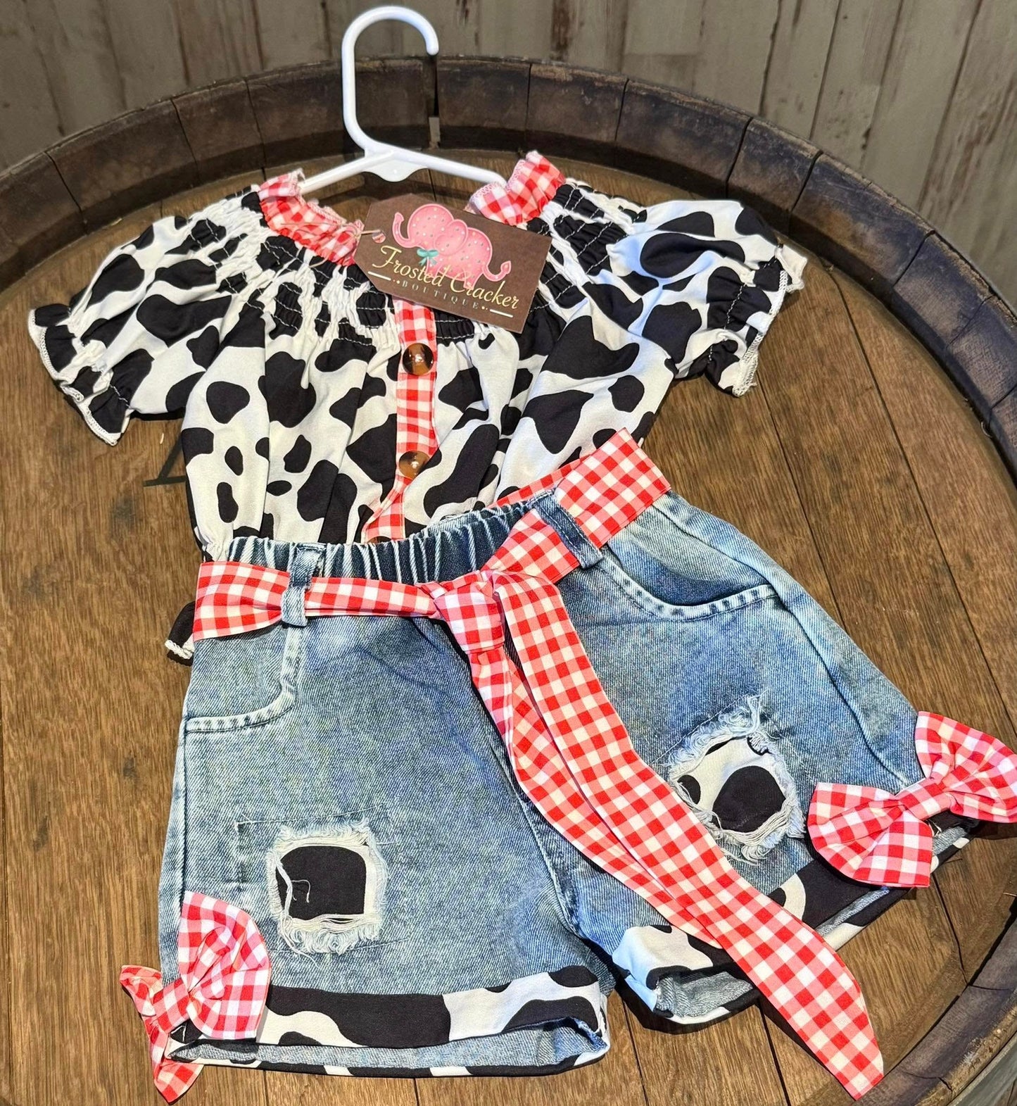 Red Cow Print Two Piece Short Set