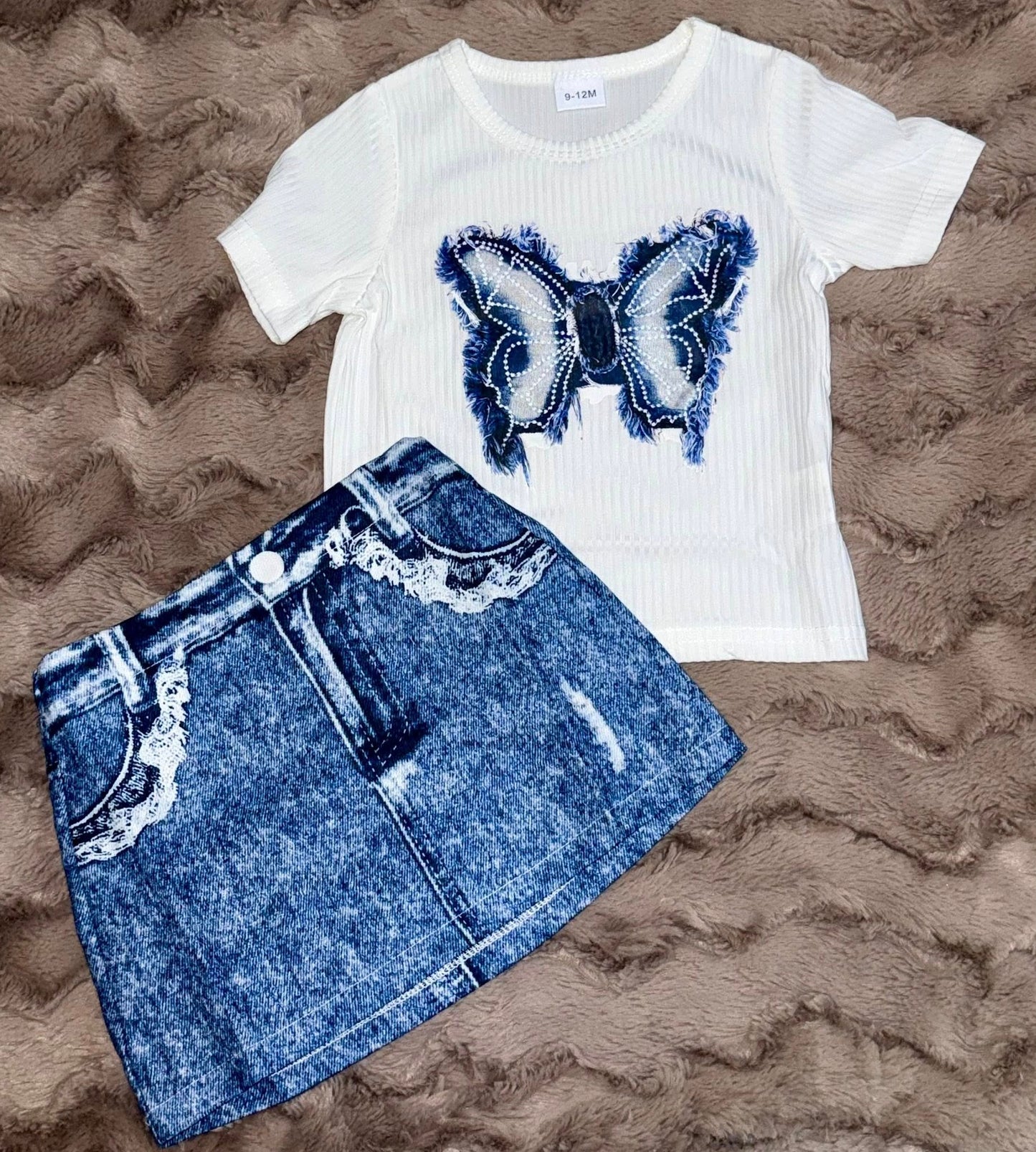 Blue Butterfly Skirt Set