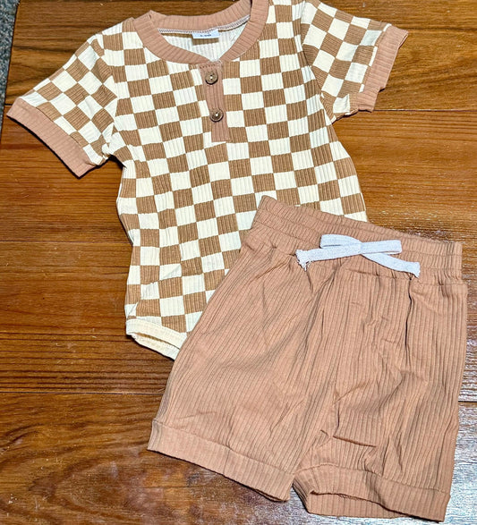 Brown Checkered Short Set