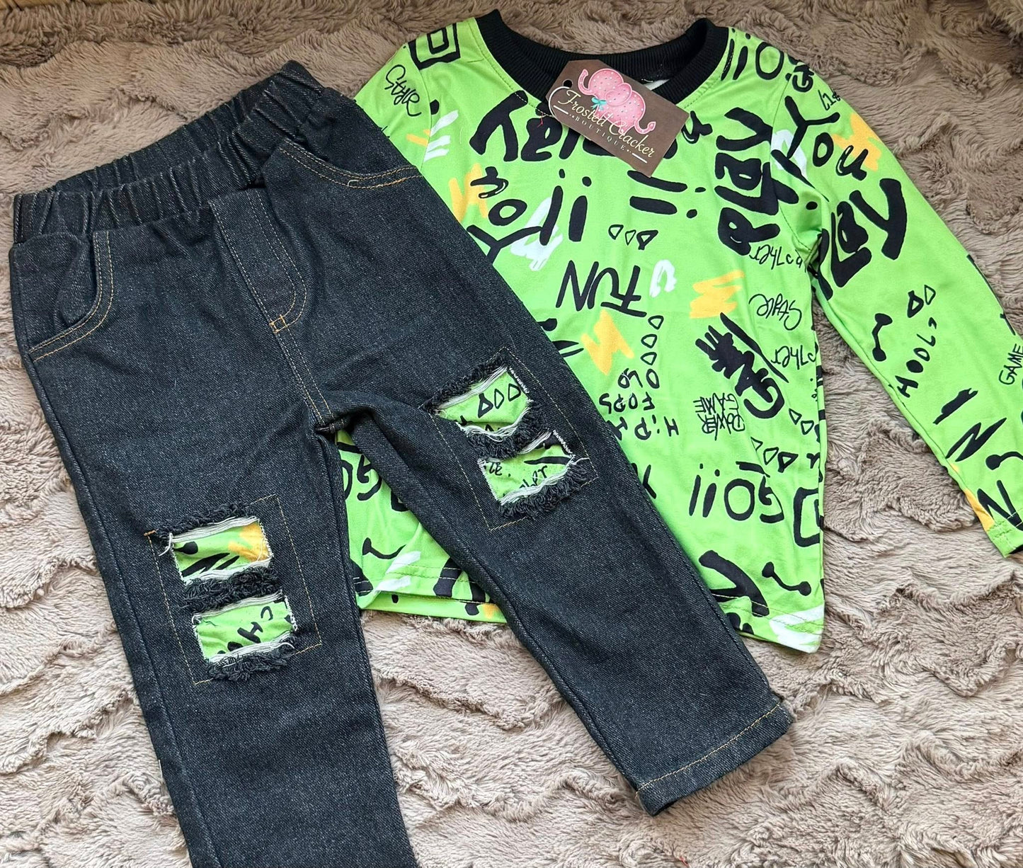 Green Graffiti Jean Set