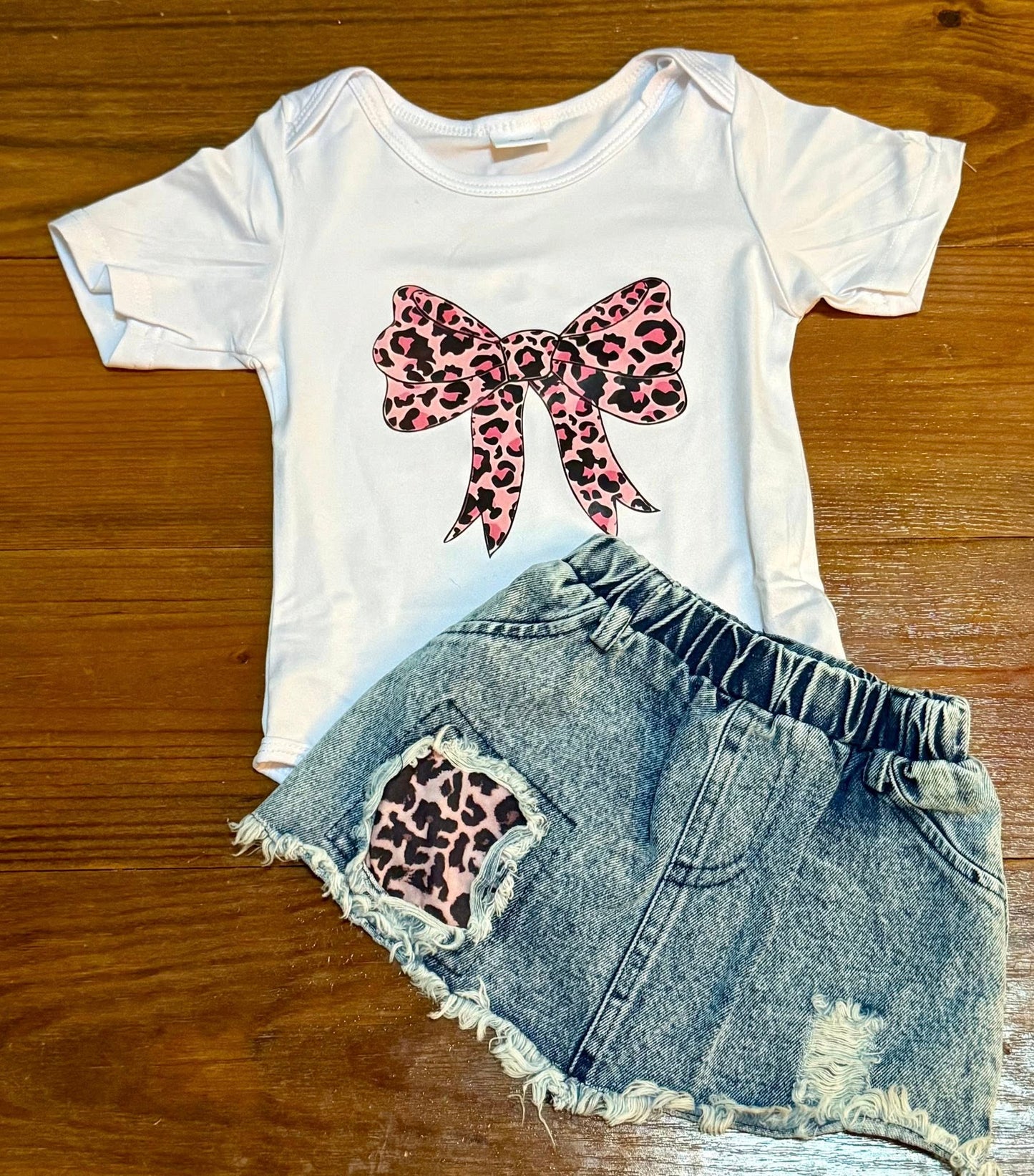 Pink Cheetah Jean Skirt Set