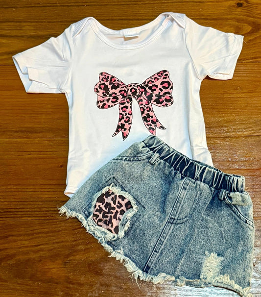 Pink Cheetah Jean Skirt Set