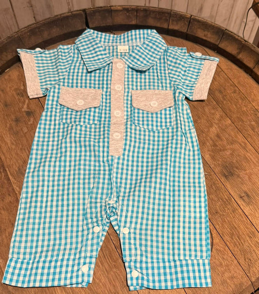 Teal Checkers Romper